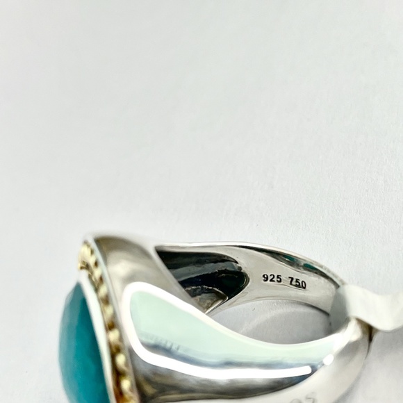 LAGOS 18K Gold & Sterling Silver Treasure Chest Chrysocolla Ring Size 7 - Picture 4 of 4